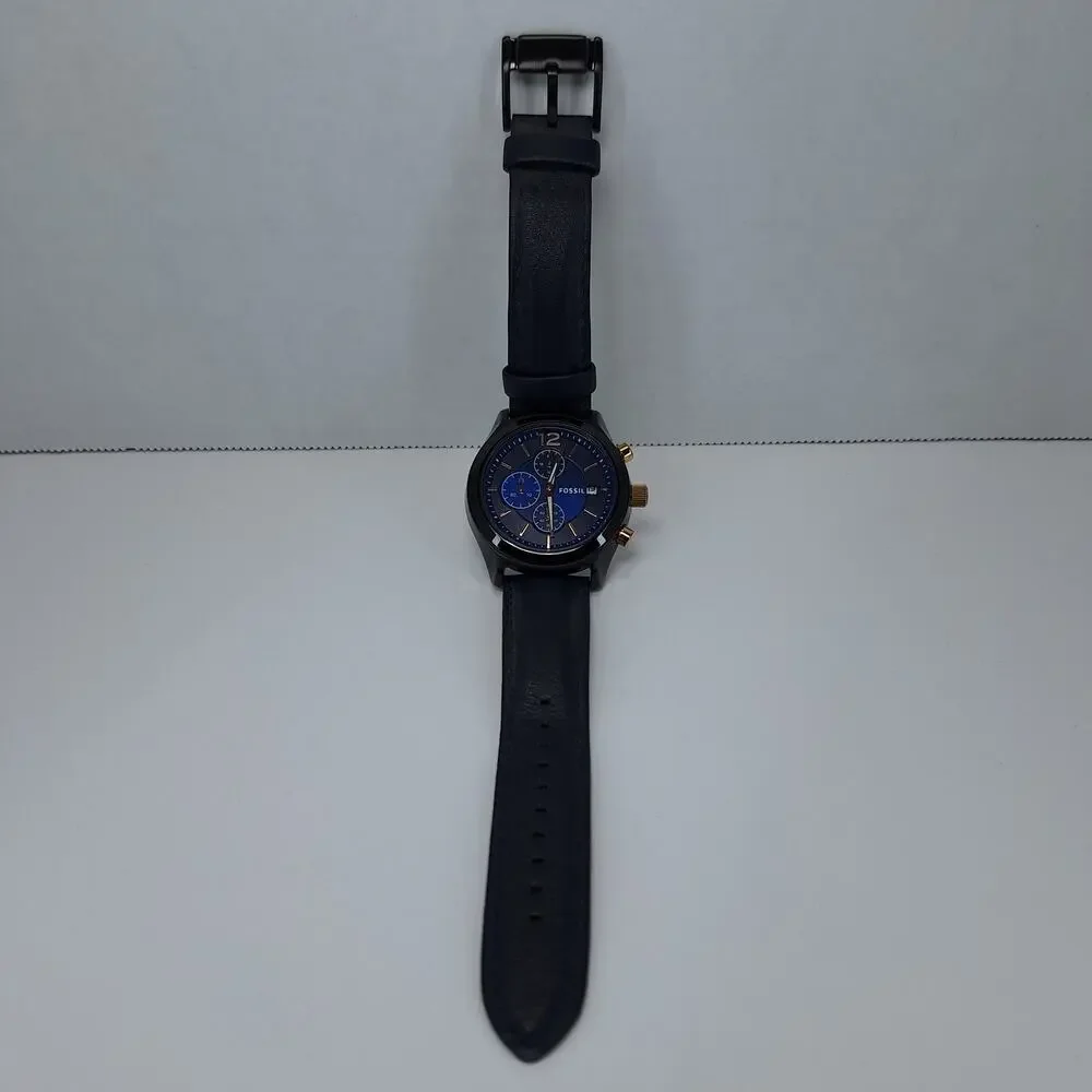 Fossil Blue Watch Men's Blue Dial Leather Chronograph BQ2036 - Needs New Battery